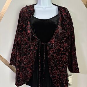 Notations Black Top with Red Floral Design
